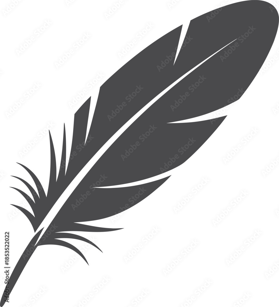 Obraz premium Dark Gray Feather Vector Graphic Illustration Symbol Icon Perfect for Logos and Designs