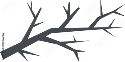 Dark Gray Vector Graphic of a Bare Thorn Branch on White Background