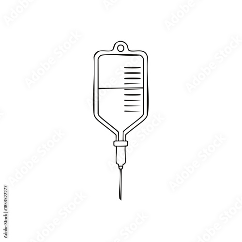 Doodle style IV Drip Bag Illustration Outline in Black and White