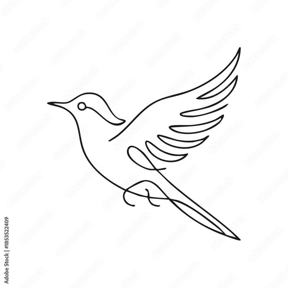 Fototapeta premium Flying Bird Continuous Line Drawing Graceful Minimalist Silhouette