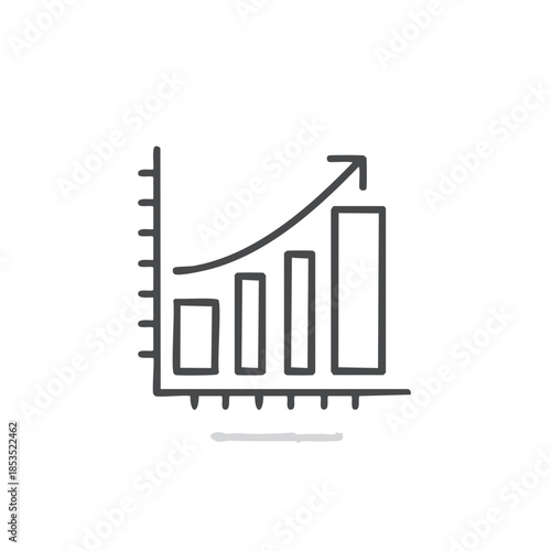 Growing Bar Graph with Upward Trend Line and Axis. Simple linear illustration showing progress and growth concept