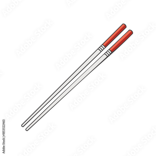 Illustration of Asian chopsticks for food. Traditional eating utensil with red details. Isolated vector drawing of chinese food serving tools