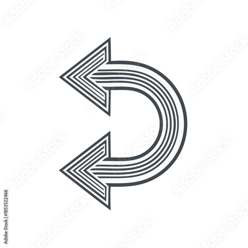 Stylized Reversible Arrow Symbol with Parallel Lines for Navigation Design and Directional Signage