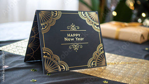 Happy New Year 2026 Elegant Greeting Card with Black and Gold Luxury Design