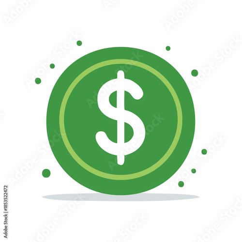 Green coin with dollar sign. Business or financial concept of money wealth, cash, investment, earnings, currency and economy