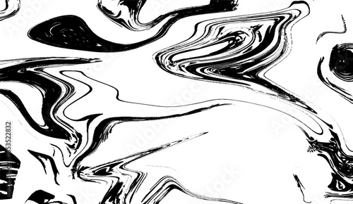 Black and white liquid texture. Hand drawn marbling illustration. Abstract vector background. Monochrome marble pattern.
