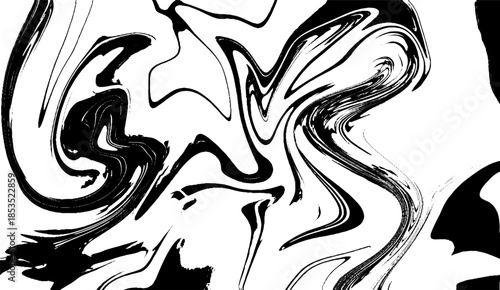 Black and white liquid texture. Hand drawn marbling illustration. Abstract vector background. Monochrome marble pattern.
