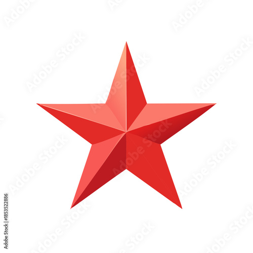 Bright Red 3D Star Shape Emblem Isolated on White Background, Graphic Symbol of Achievement, Excellence, Rating or Soviet Era Ornament