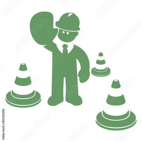 Construction Worker and Cones