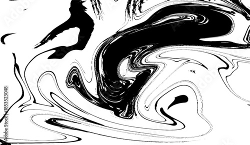 Abstract vector background. Monochrome marble pattern. Black and white liquid texture. Hand drawn marbling illustration. 
