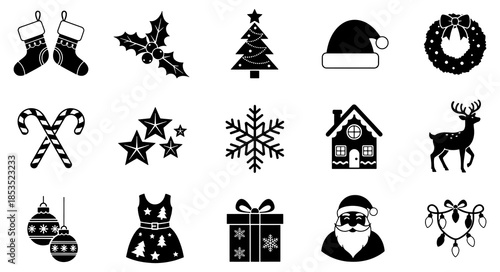 Christmas Elements Silhouette Vector Illustration Bundle Festive Holiday Icons