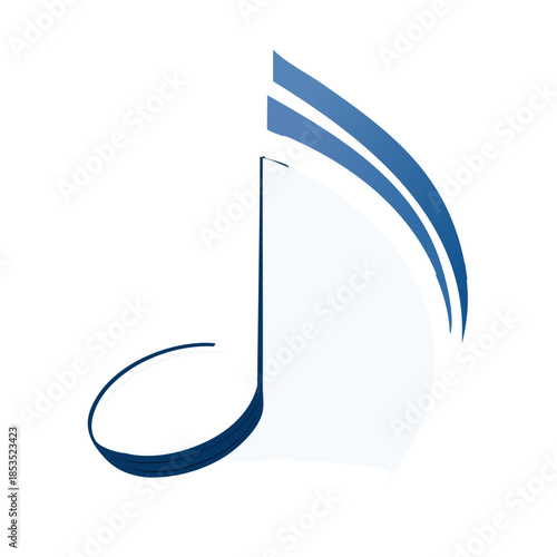 Elegant Blue Musical Note Illustration with Dynamic Lines on a White Background, Isolated Symbol for Melody and Sound
