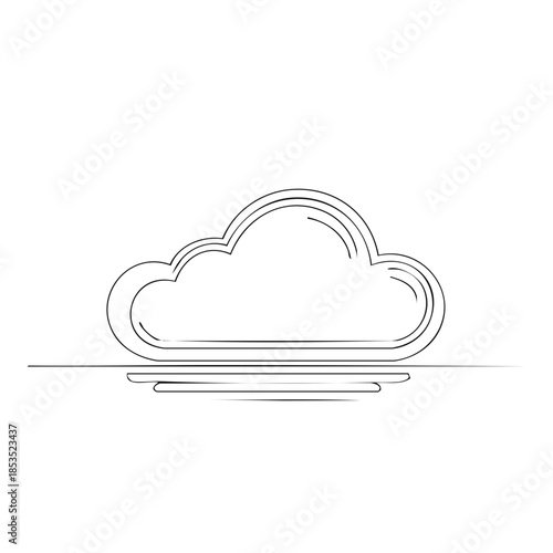 Elegant single line drawing of a cloud over horizon. Nature icon showing calm cloudscape design. Simple outline artwork of sky scenery. Minimalist style concept of weather.