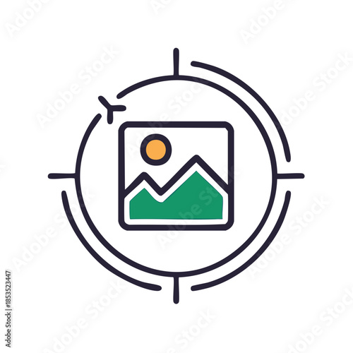 Image icon inside target icon design for photography or image searches and design assets