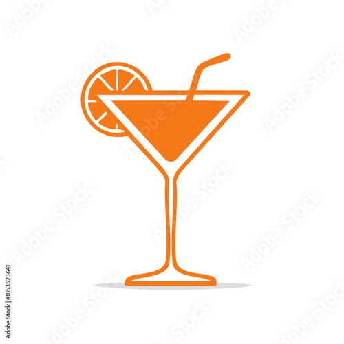 Minimalist orange cocktail icon with citrus garnish and straw for website, app, and graphic design assets; isolated simple vector illustration
