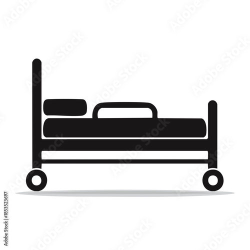 Hospital Bed Illustration with Wheels Pillow and Bed Rail Medical Recovery Symbol Health Care Equipment Sick Bed