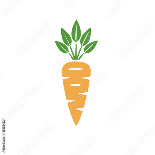 Stylized Carrot Vegetable Icon Featuring Vivid Green Leaves Symbolizing Fresh Produce, Nutrition and Healthy Diet