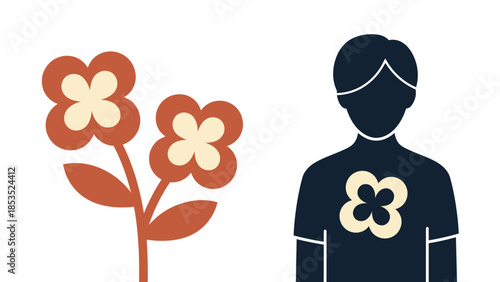 Nurse wearing mask with flower emblem on uniform