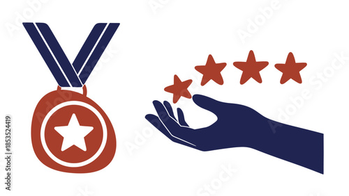 Receiving stars and medal for achievement