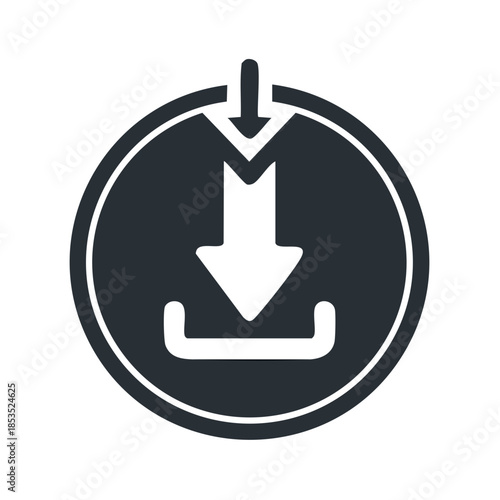 Download icon inside circle arrow pointing down to tray upload symbol