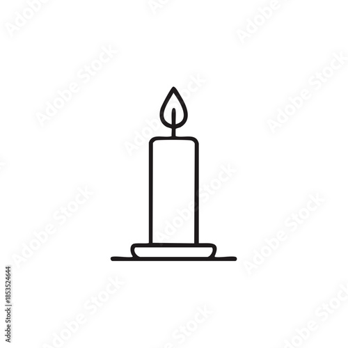 Simple line art illustration of a burning candle for icons and decorative elements