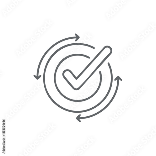 Checkmark Symbol with Rotation Arrows Signifying Process Completion Approval