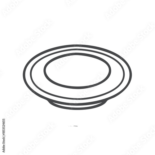 Simple line drawing of an empty round plate dish with slightly raised edge suitable for food and design