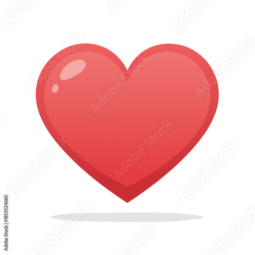 Illustrative red heart with soft shadows and light reflections symbolizing love romance and Valentine's Day celebration