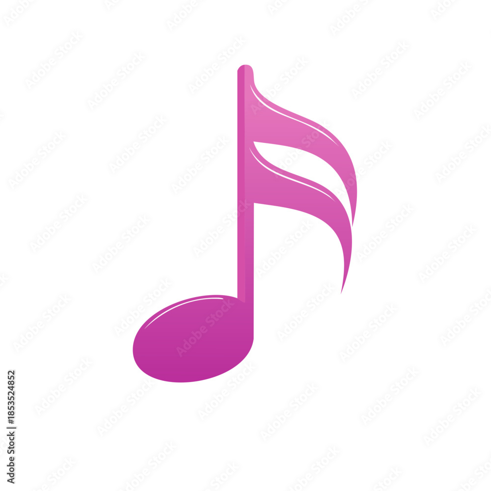 Obraz premium Pink Musical Note Floating in Space Musical symbol icon used in musical notations to represent the relative duration and pitch of a sound