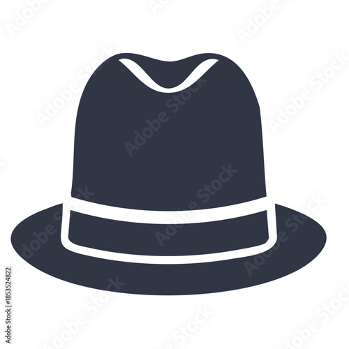Simple, flat vector illustration of a fedora style hat. A classic headwear piece for dressy or casual occasions with a dark brim.