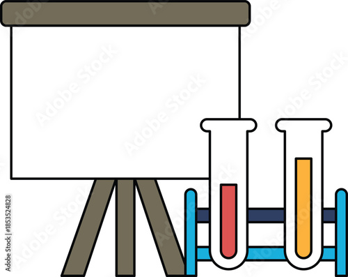 A black and white drawing of a lab bench with a projector screen