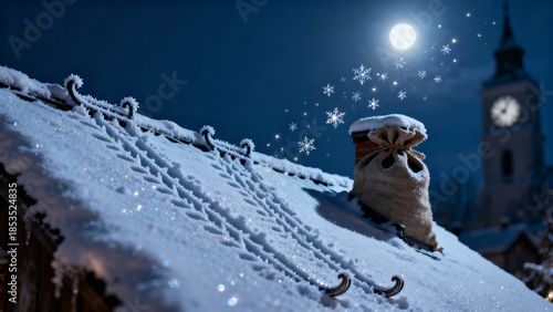 Winter aurora magical reindeer silhouette snowscape