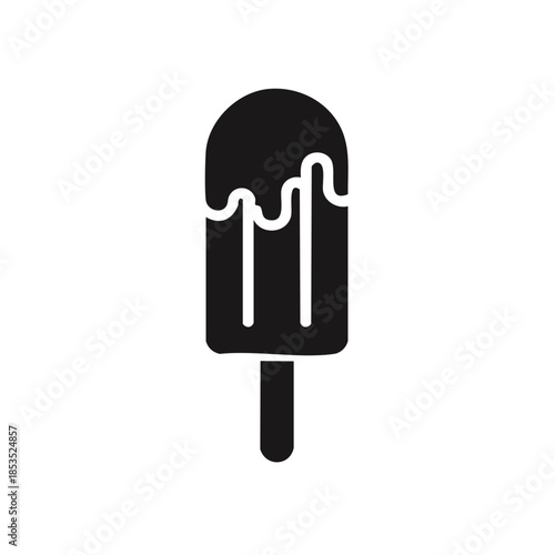 Black Chocolate Ice Cream Popsicle with Dripping Fudge in Minimalist Style
