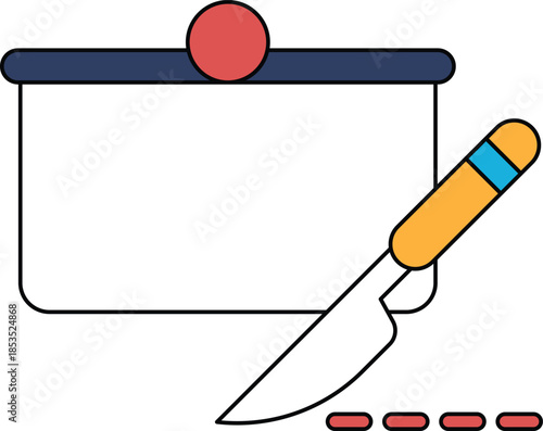 A white pot with a knife sticking out of it