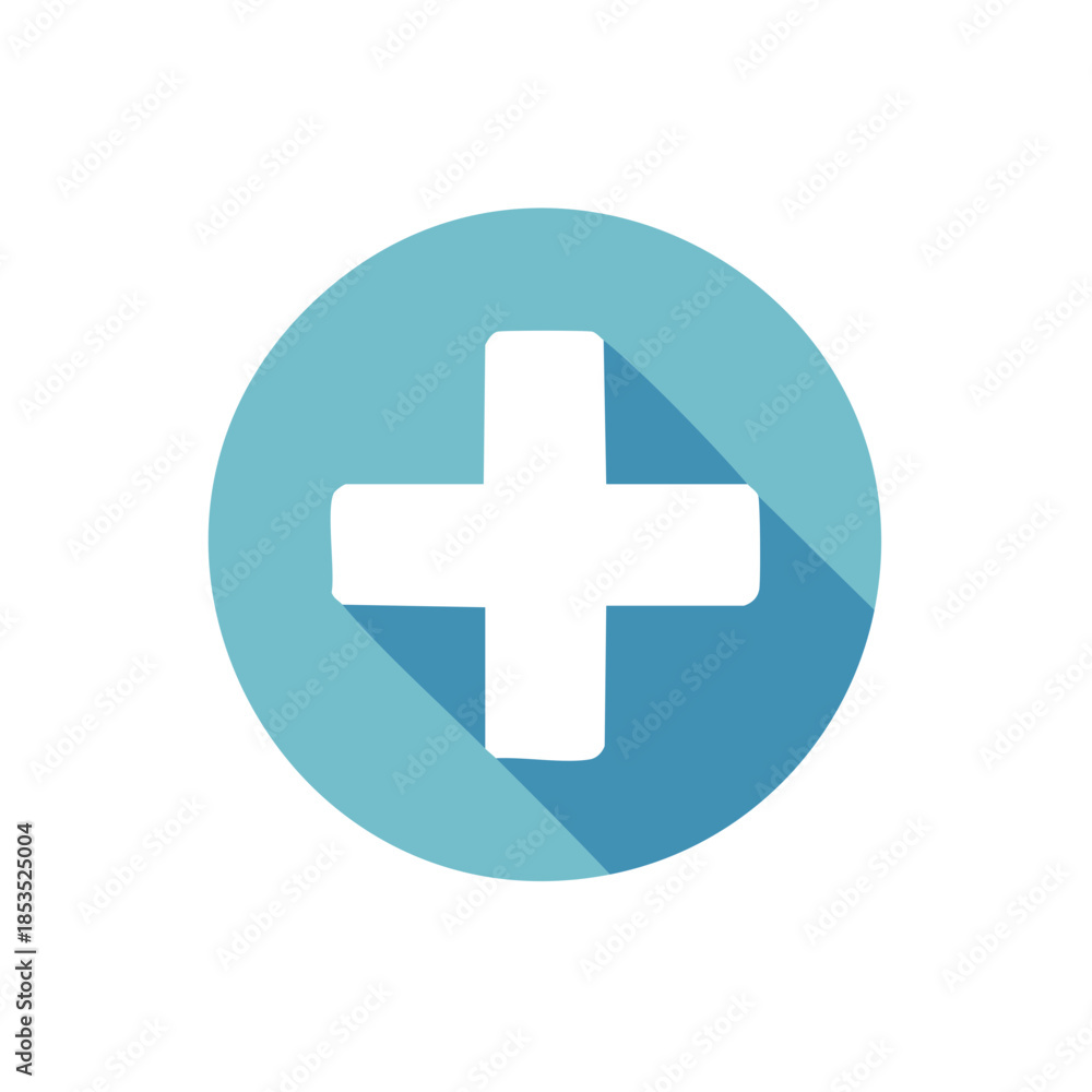 Fototapeta premium White Plus Sign Symbol in Blue Circle with Shadow – Add, Increase, Positive, Math, Medical