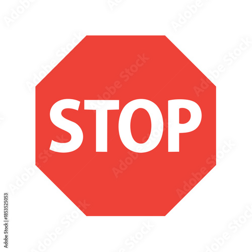 Classic Stop Sign Symbol, Red Octagon Safety Warning, Traffic Control Signage