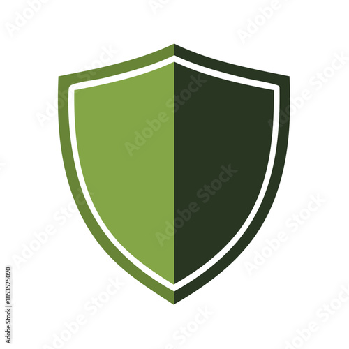 Green shield icon symbol with a decorative white border, badge element for security and protection, vector illustration