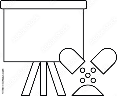 A white and black drawing of a projector screen with a pill on the right side