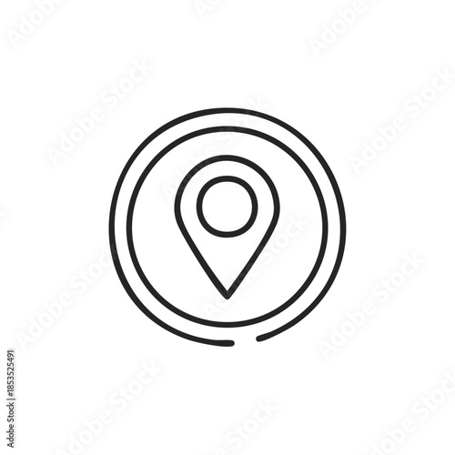 Simple line art illustration of a location marker within a circle, ideal for map, travel, and destination themed designs