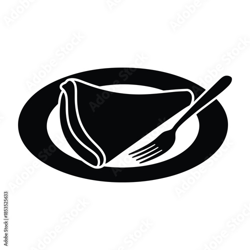 Crepe on plate with fork Vector, Silhouette, Illustration