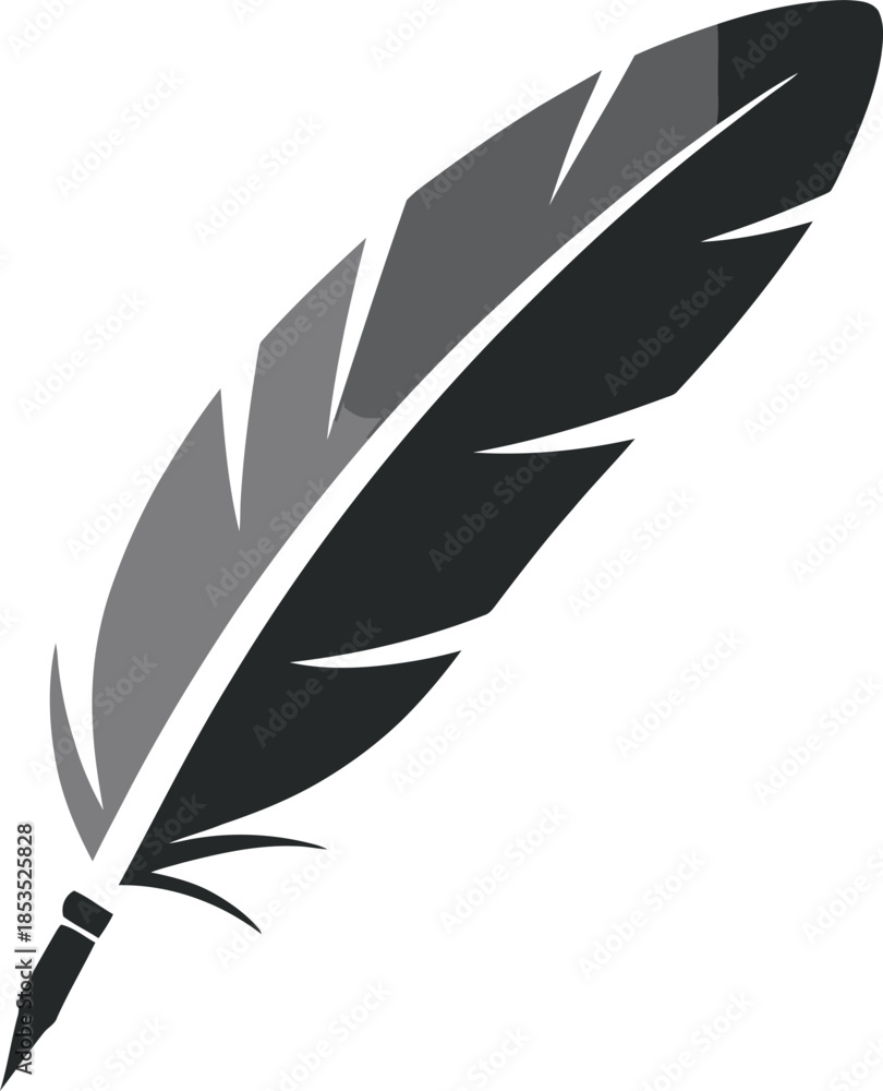 Obraz premium Stylish Black and Grey Feather Quill Pen Vector Graphic Illustration for Creative Writing and Design Projects