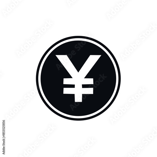 Yen currency symbol in black circle, financial icon for Japanese money, payment and exchange rate