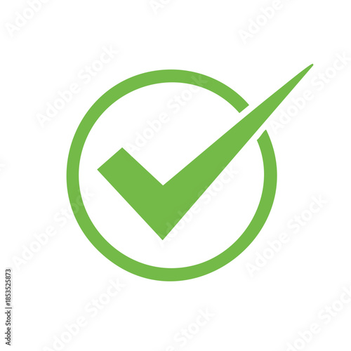 Green Checkmark Icon Inside Circle, Approval and Validation Symbol Graphic