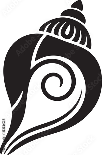 Decorative Shankha Conch Shell Silhouette Spiritual Seashell Vector Illustration for Yoga Meditation and Coastal Design