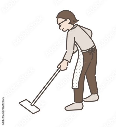 床掃除をする40代女性のイラスト