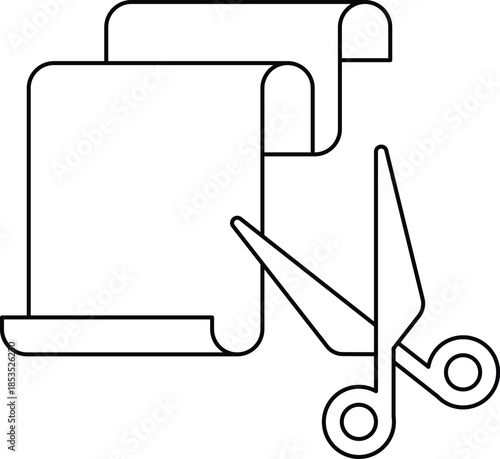 A pair of scissors cutting through a piece of paper