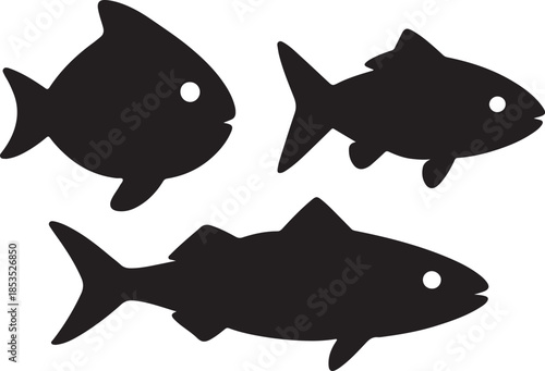 Black silhouette of a largemouth bass fish icon sheet