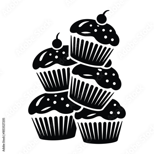 Stack of cupcakes Vector, Silhouette, Illustration