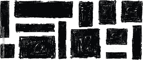 Hand draw abstract composition of black rectangles on white background