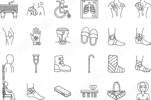 Medical injury and rehabilitation icons keyboard hand